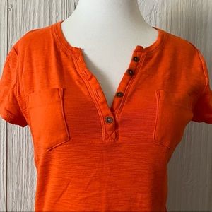 Liz Claiborne Orange 100% Cotton V-Neck T-Shirt with Pockets size Small